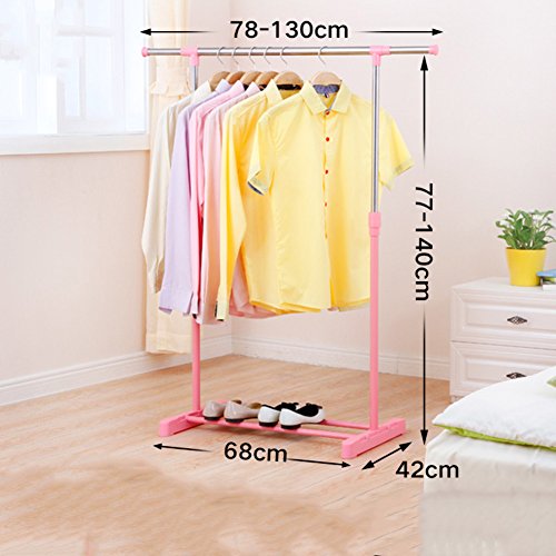 lililili Clothing garment rack,Floor-standing Multifuctional Hanger,Metal Clothing rack Coat Organizer Telescopic shoes clothes storage-pink