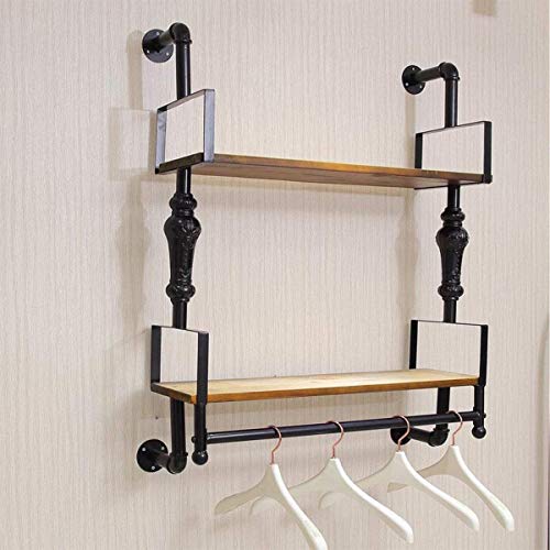 MZGH ISLAND Industrial Garment Rack,Wall Mount Clothing Rack,Bags Organizer Storage Shelves,Floating Towel Rack,Metal DIY Storage Bookshelf,Retro Premium Quality Wine Rack (2 Shelf)