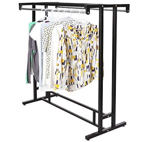 MyGift Stainless Steel Double Rod Hangrail Department Store Style Clothes/Garment Floor Display Rack