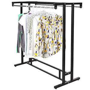MyGift Stainless Steel Double Rod Hangrail Department Store Style Clothes/Garment Floor Display Rack