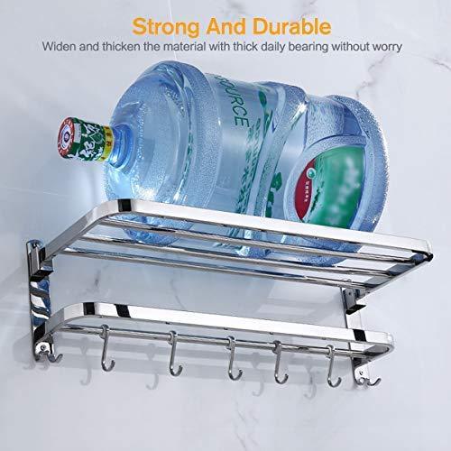 Order now 304 stainless steel towel racks for bathroom with double towel bars 24 inch wall mount bath rack rustproof double layers foldable rail shelves bar with hooks