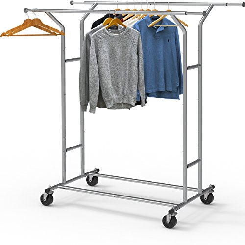 Simple Houseware Heavy Duty Double Rail Clothing Garment Rack, Chrome