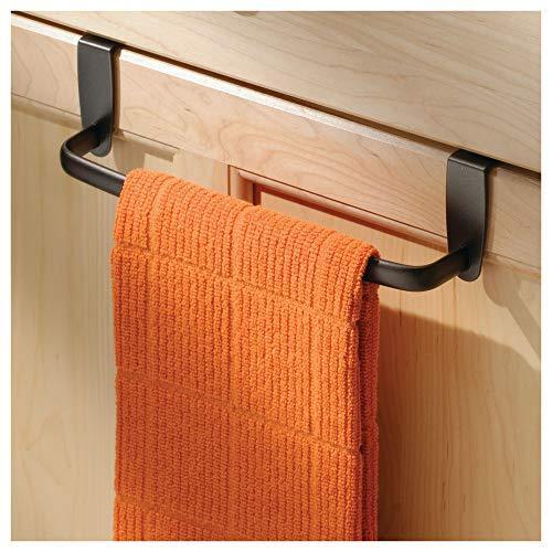 Amazon mdesign kitchen over cabinet metal towel bar hang on inside or outside of doors for hand dish and tea towels 9 75 wide 2 pack bronze finish