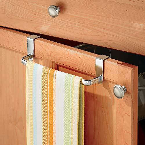 Online shopping mdesign kitchen over cabinet metal towel bar hang on inside or outside of doors for hand dish and tea towels 9 75 wide 2 pack chrome