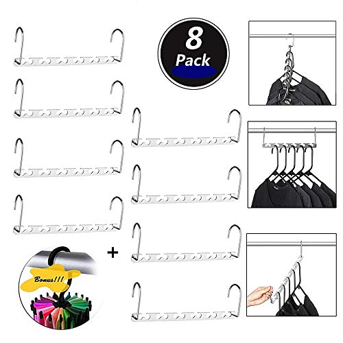 HUSTON LOWELL Space Saving Hangers Wonder Metal Clothes Hangers Stainless Steel 6X2 Slots Magic Hanger Cascading Hanger Updated Hook Design Closet Organizer Hanger+Rotating Ties Scarf Hanger