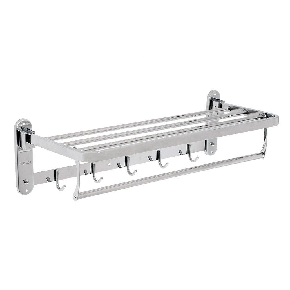 Buy now debaoniu bath towel rack 23 6 inches stainless steel towel rack foldable wall mounted double towel holder polished 304 stainless steel 5 hooks towel shelf