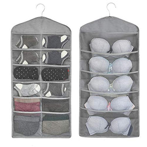 ALYER Dual-Sided Hanging Closet Mesh Pockets, Large Bra Stocking Clothes Socks Organizer(Gray)