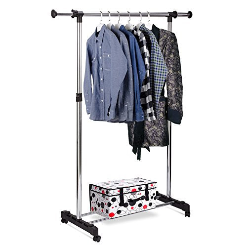 Rukerway Heavy Duty Garment Rack Single Rail Adjustable Clothing Rack Supreme Rolling Rack Laundry Drying Rack, Chrome Finish (Single Rail)