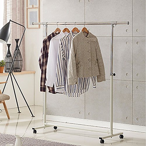 lililili Coat Racks,Floor Standing Multifuctional Hanger, Floor Drying racks, Multi-function Single Pole Floor Drying racks, Mobile Retractable With wheels Ballet Clothing rack-White