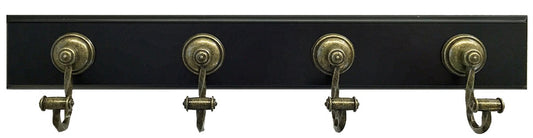 Headbourne 8038E 18" Black Hook Rail / Coat Rack with 4 Black Nickel Hooks