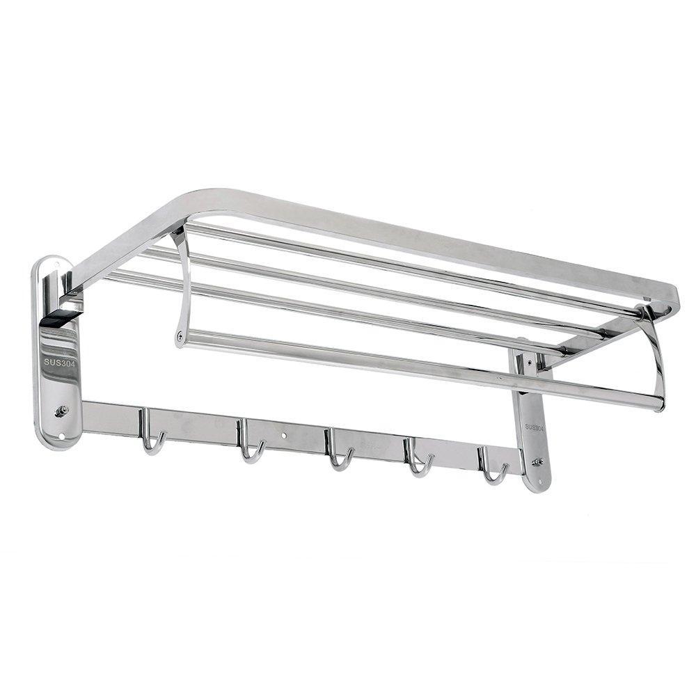 Discover debaoniu bath towel rack 23 6 inches stainless steel towel rack foldable wall mounted double towel holder polished 304 stainless steel 5 hooks towel shelf