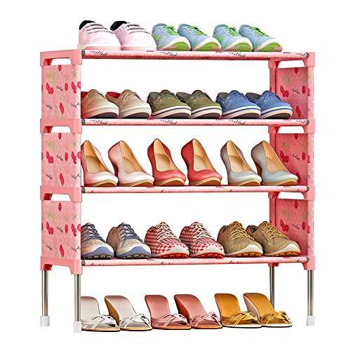 FKUO 4-Tier Shoe Rack Organizer Storage Bench - Holds 12 Pairs - Organize Your Closet Cabinet or Entryway - Easy to Assemble - No Tools Required (Lucky cherry)