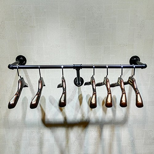 FURVOKIA Industrial Pipe Wall Mounted Clothes Hanging Shelves System,Metal Clothing Towel Rack,Garment Rack Perfect for Retail Display,Closet Organization (One Pipe Shelves, Black, 59" L)