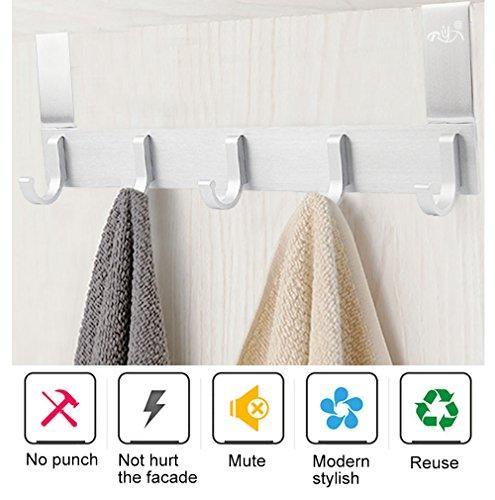 Latest over the door hook racks rongyuxuan pack 2 heavy duty storage hooks for coat towel bag robe 5 hooks aluminum brush finish