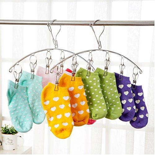 Heavy duty 3 pack stainless steel laundry drying rack clothes hanger with 10 clips for drying socks drying towels diapers bras baby clothes underwear socks gloves