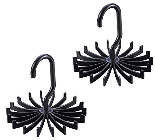 Twinsisi 2 Pack 360 Degree Rotating Twirl 18 Hook Tie Rack Adjustable Tie Belt Hanger Holder Hook Ties Scarf for Closet Organizer Storage (black)