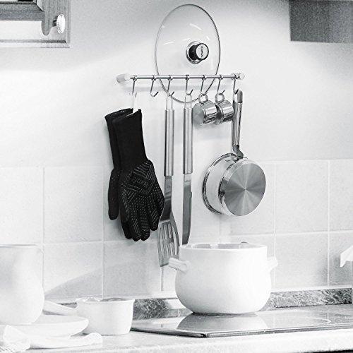 Storage organizer urevised kitchen rail rack wall mounted utensil hanging rack stainless steel hanger hooks for kitchen tools pot towel sliding hooks