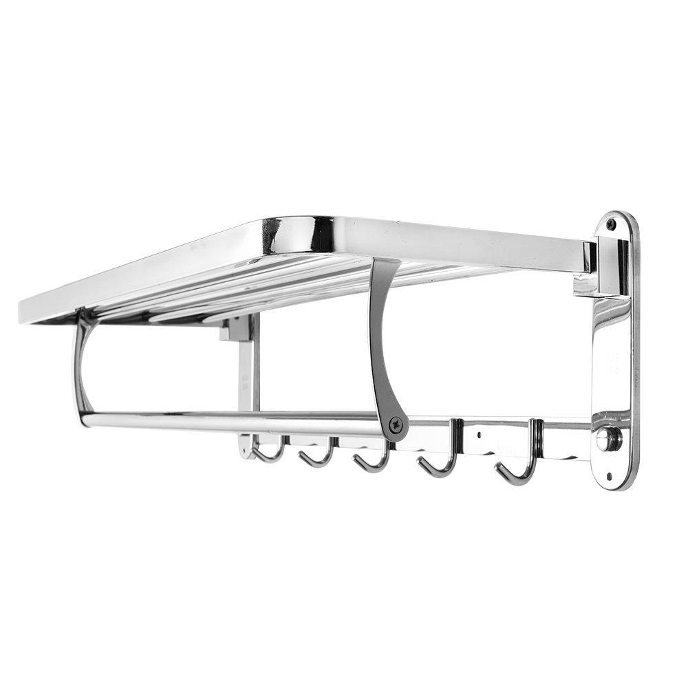 New dosens premium stainless steel wall mounted bathroom towel rack shower storage towel shelf towel holder hotel rail shelf storage holder with 5 hooks