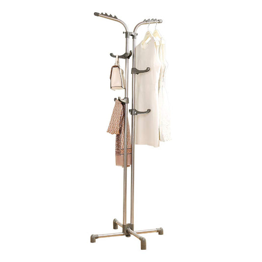 Baoyouni Heavy Duty Metal Coat Rack Standing Entryway Hall Tree Hat Purse Jacket Hanger, Adjustable Height Hooks Grey