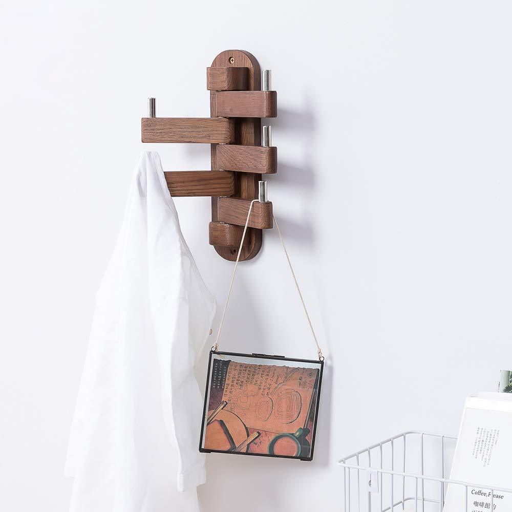 Best solid wood swivel coat hooks folding swing arm 5 hat hanger rail multi foldable arms towel clothes hanger for bathroom entryway bedroom office kitchen kids garage wall mount accessories walnut wood