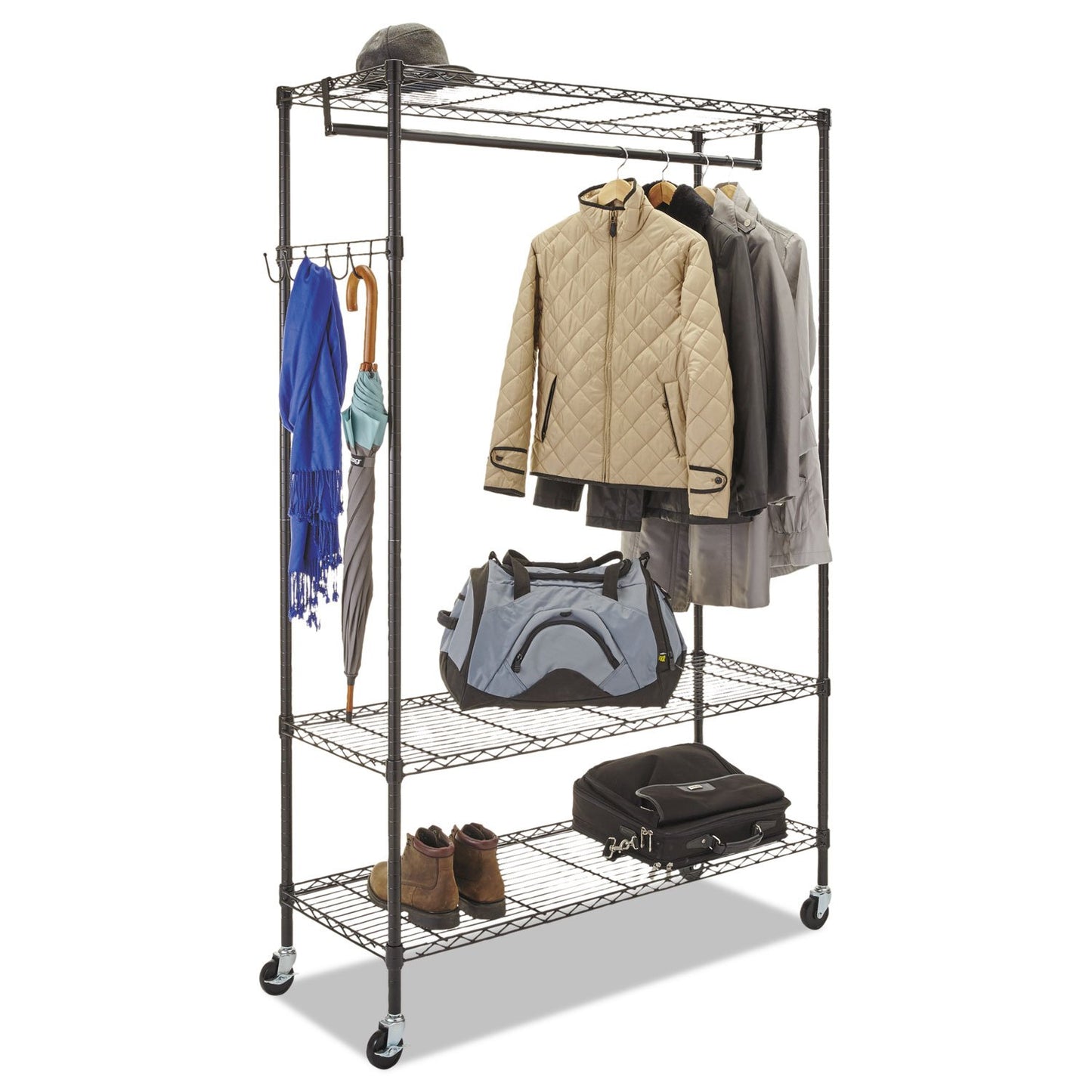 Alera Wire Shelving Garment Rack, 40 Garments, 48w x 18d x 75h, Black