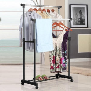 Double Rail Adjustable Portable Clothes Hanger Rolling Garment Rack
