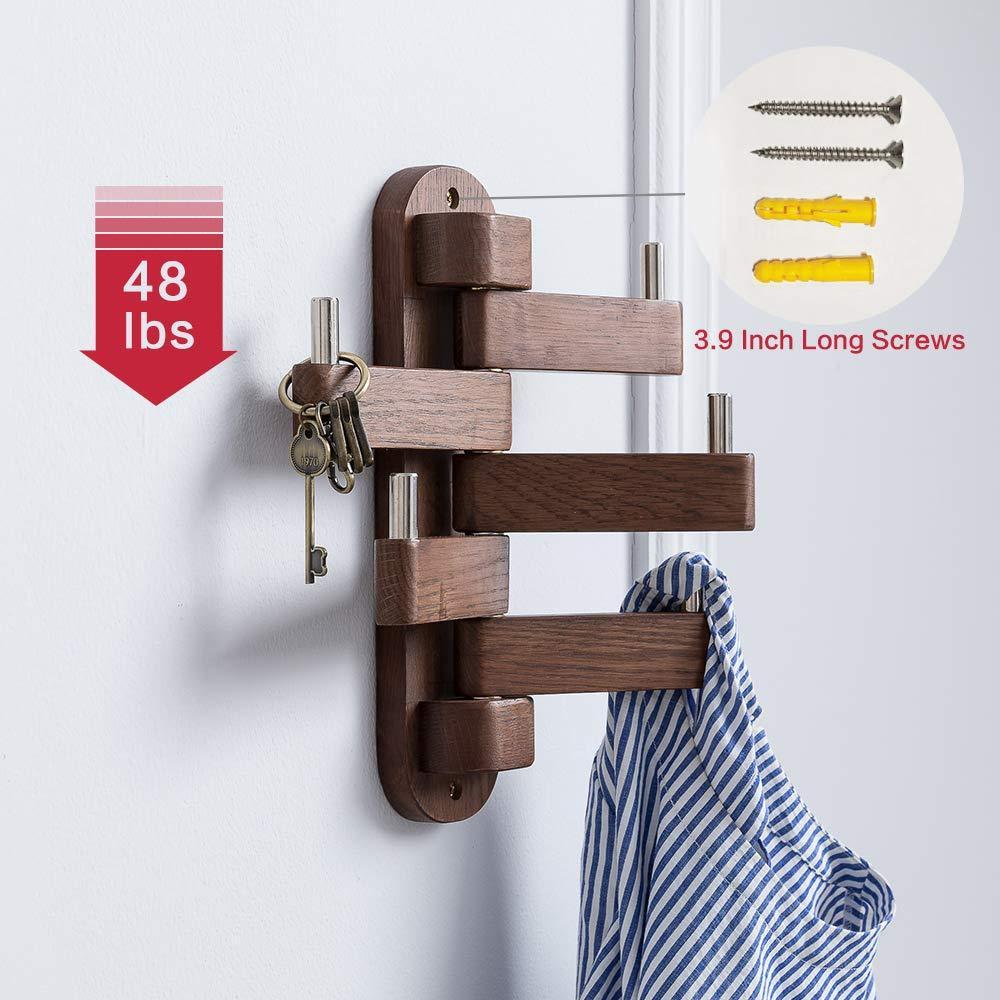 Buy solid wood swivel coat hooks folding swing arm 5 hat hanger rail multi foldable arms towel clothes hanger for bathroom entryway bedroom office kitchen kids garage wall mount accessories walnut wood