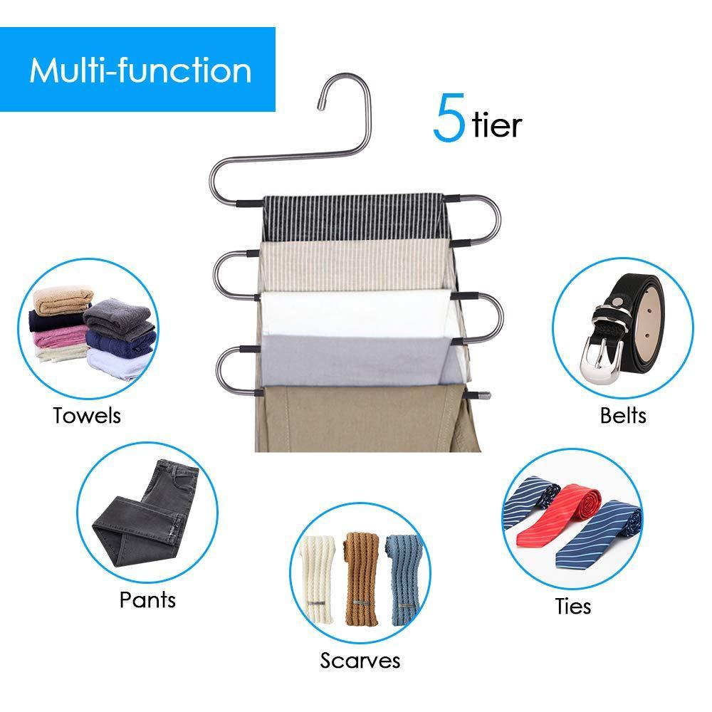 Featured ffhl pants hangers s type 5 layers non slip with silicone stainless steel rack for dress jeans slacks towels scarfs ties multi clothes cascading 80 space saver 14 17 x 14 96ins4 pack 1