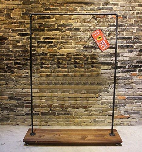 FODUE Industrial Pipe Clothing Rack Wood Garment Rack Pipeline Vintage Rolling Rack with Wheels (H64'')