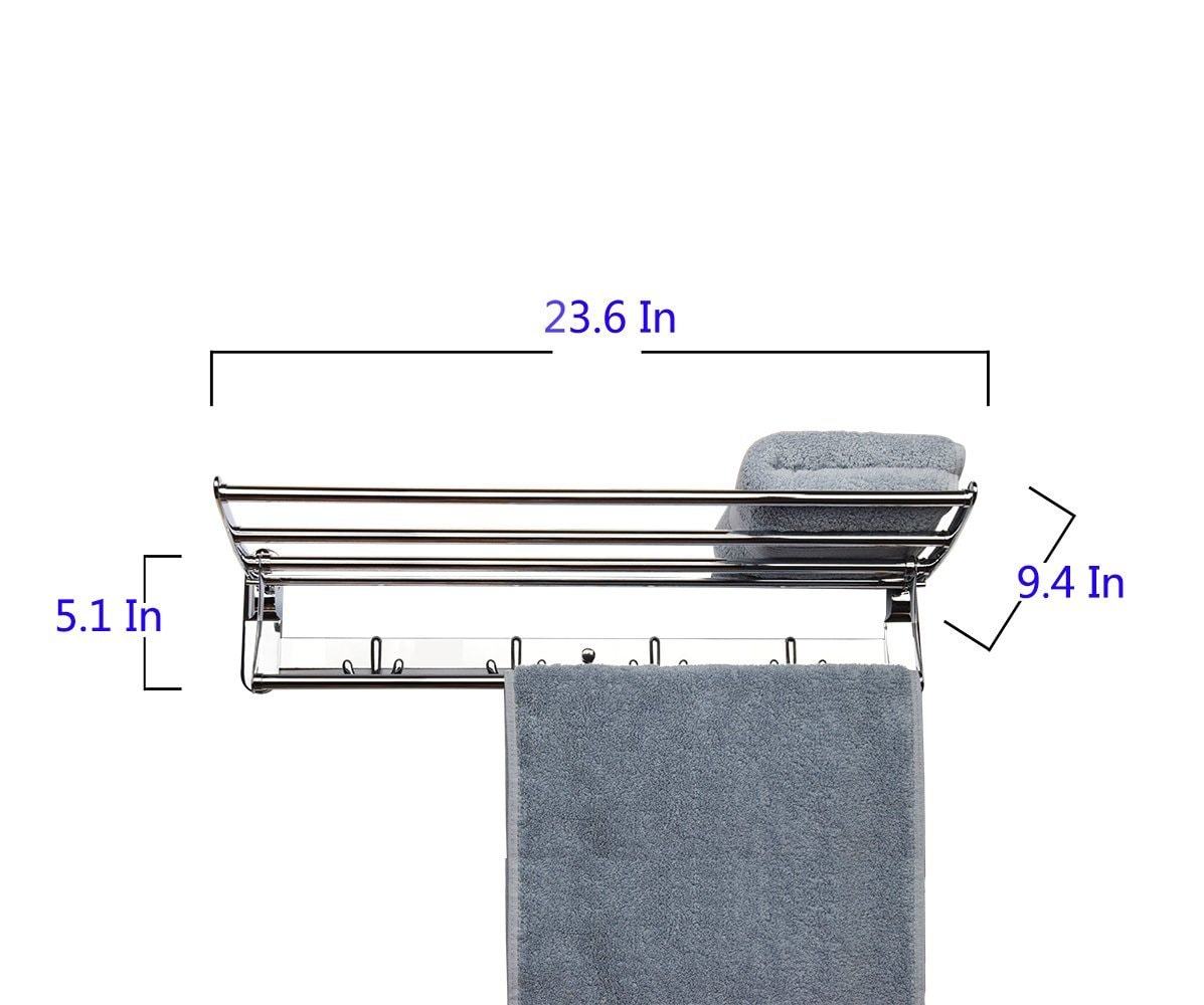 Top candora 24in wall mounted shelf towel rack stainless steel specular finish towel shelf towel holder with 8 hooks