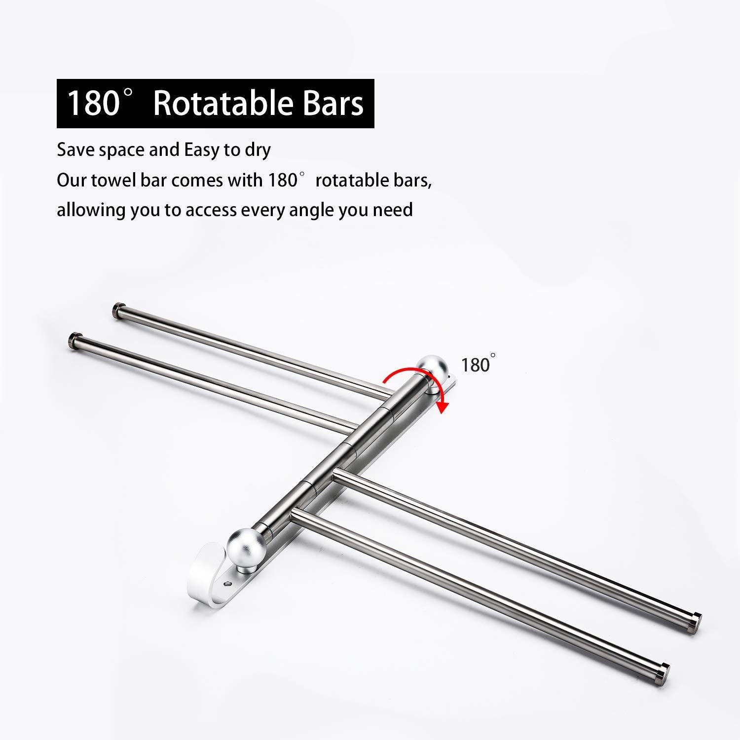 Select nice ybemarket towel rack swivel towel bar bathroom 304 stainless steel wall mounted swing towel 4 swing arms diy swivel organizer for saving space multiple wall mount bar