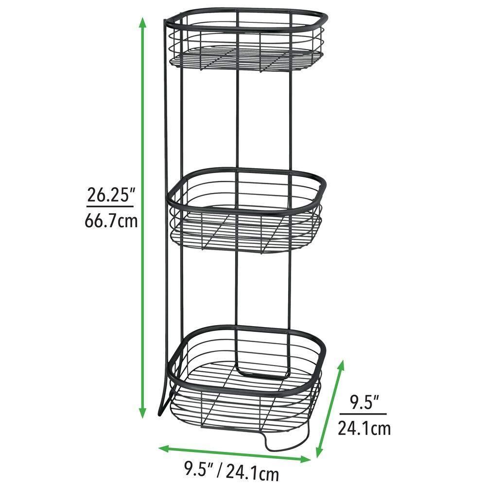 Heavy duty mdesign square metal bathroom shelf unit free standing vertical storage for organizing and storing hand towels body lotion facial tissues bath salts 3 shelves steel wire matte black