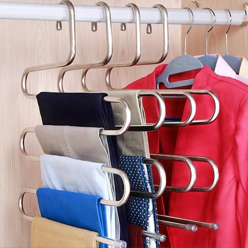 Purchase stephenie 6 pack s type 5 layer stainless steel hanger with multifunctional for pants tie scarf anti skid scarf towel clothes 1