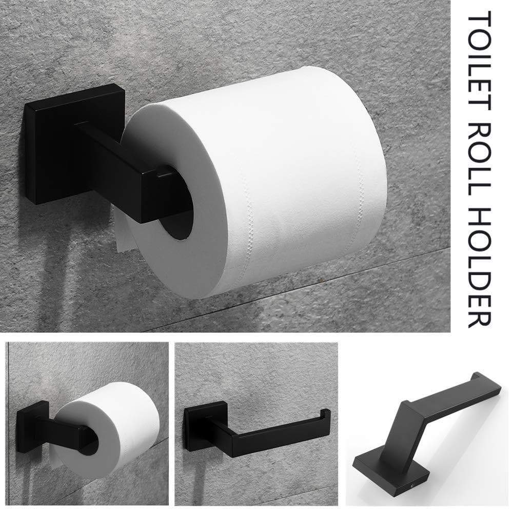 Home velimax premium stainless steel bathroom hardware set black 4 pieces bathroom hardware accessories set wall mounted towel bar towel holder hook toilet paper holder matte black