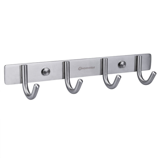 HOMEIDEAS Coat Rack and Hat Towel Hook Rail with 4 Flared Tri Hooks for Bedroom, Bathroom, Foyers, Hallways, Great Home, Office Storage & Organization, 11-Inch, Brushed Nickel, Wall Mount