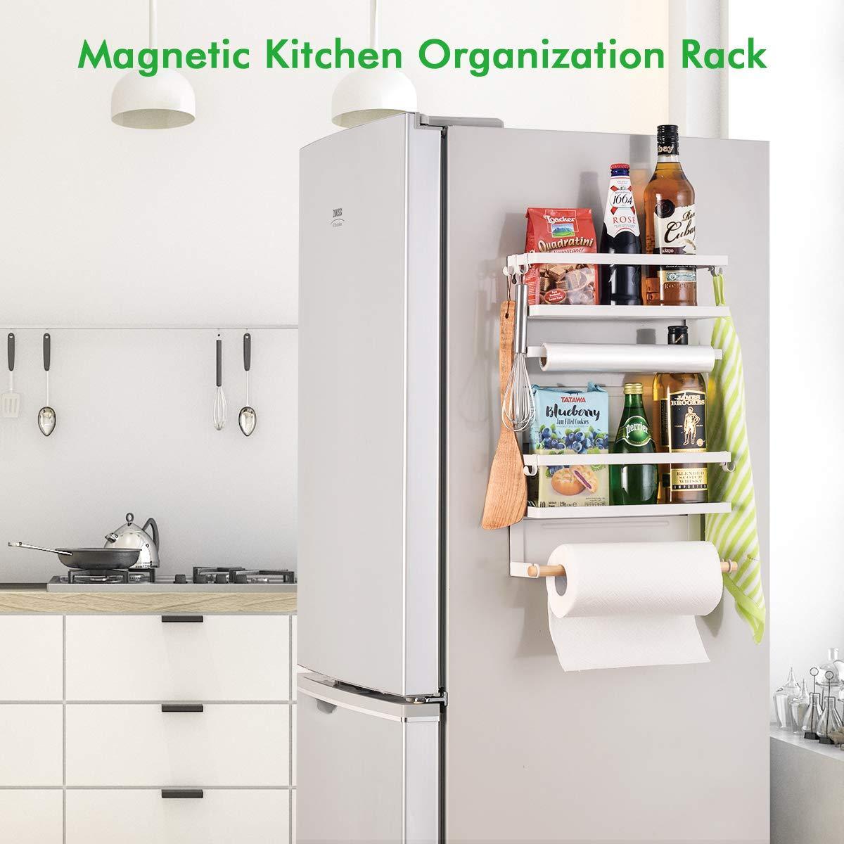 Top rated refrigerator organizer rack magnetic kitchen magnetic holder with hook strong power magnet for paper towel holder rustproof spice jars rack refrigerator shelf storage hanger oganizer tool 19 x13x5 3in