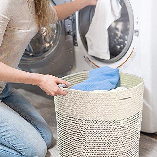 Save solaya large rope basket storage 17x15 hand woven decorative large natural cotton basket with handles round laundry hamper clothes diapers toys towels blankets kids nursery