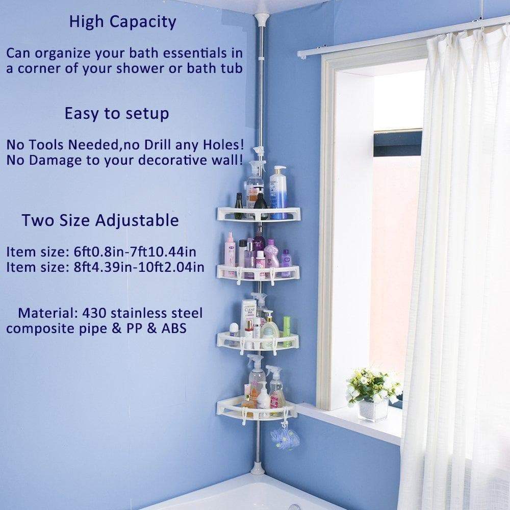 Select nice baoyouni bathroom shower storage corner caddy tension pole 4 tier bathtub caddies shelf rod organizer rack with towel bar extra large trays ivory