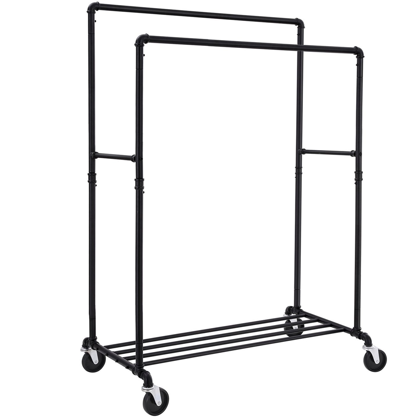 SONGMICS Industrial Pipe Double Rail Wheels with Commercial Grade Clothing Hanging Rack Organizer for Garment Storage Display Black UHSR60B