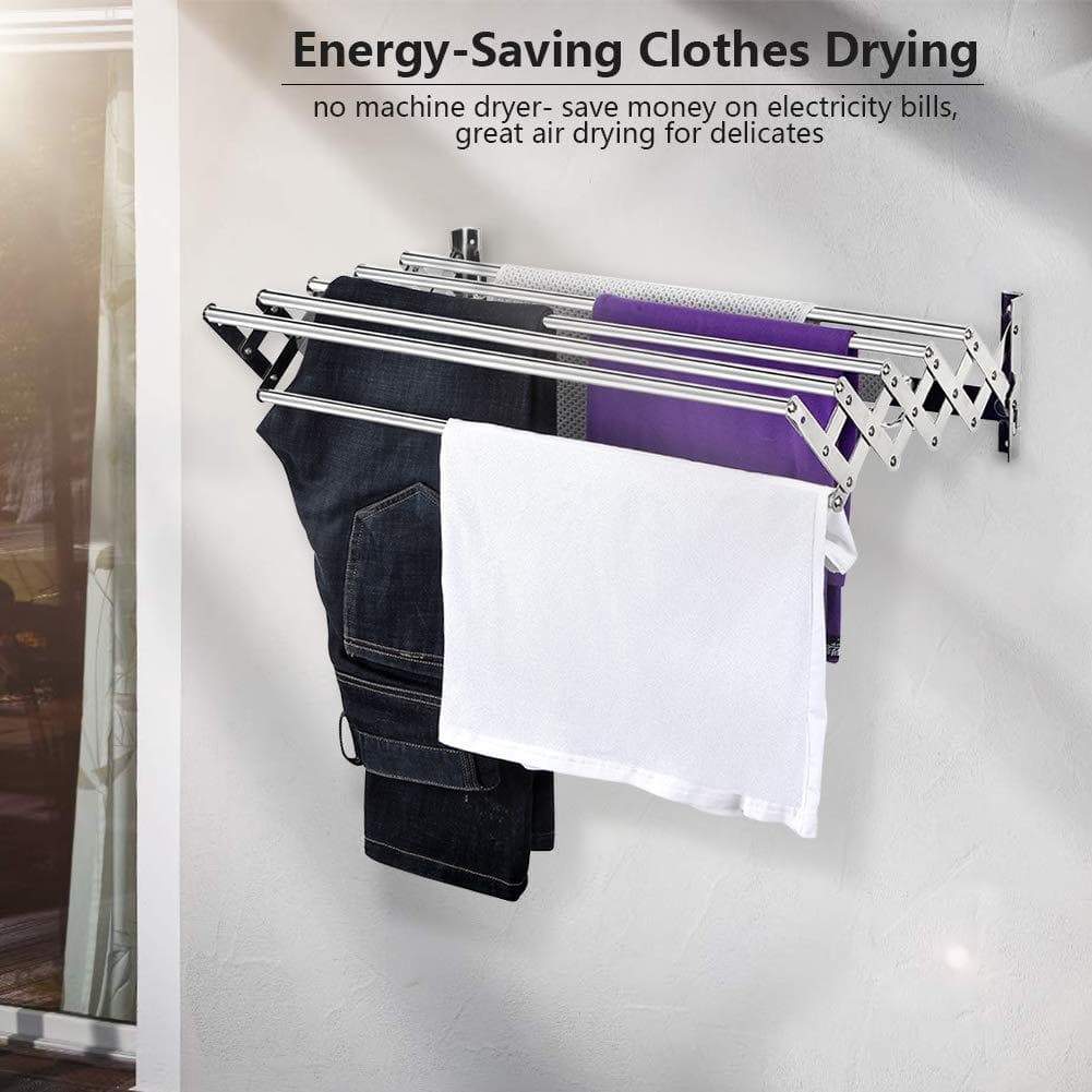 Latest merya folding clothes drying rack wall mount retractable 304 stainless steel laundry drying rack bathroom towel rack with hooks rustproof space saving clothes hanger rack for indoor outdoor use