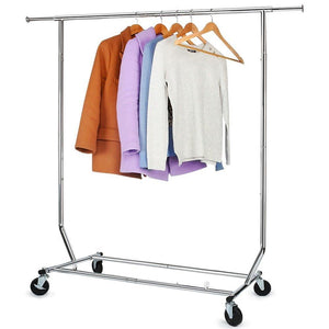 Commercial Grade Clothing Garment Racks Heavy Duty Adjustable Collapsible Rolling Clothes Rack Chrome Finish Single Rail