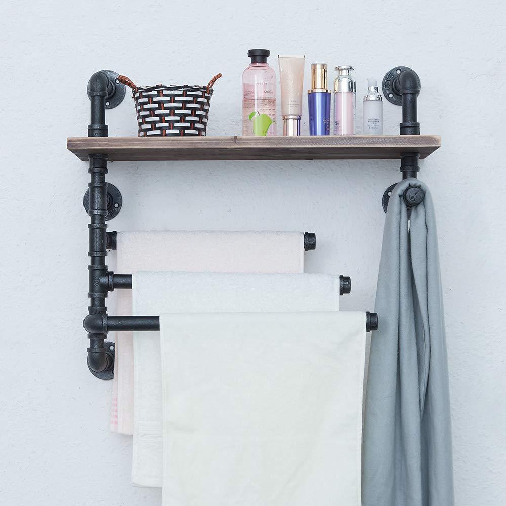 Best industrial towel rack with 3 towel bar 24in rustic bathroom shelves wall mounted farmhouse black pipe shelving wood shelf metal floating shelves towel holder iron distressed shelf over toilet