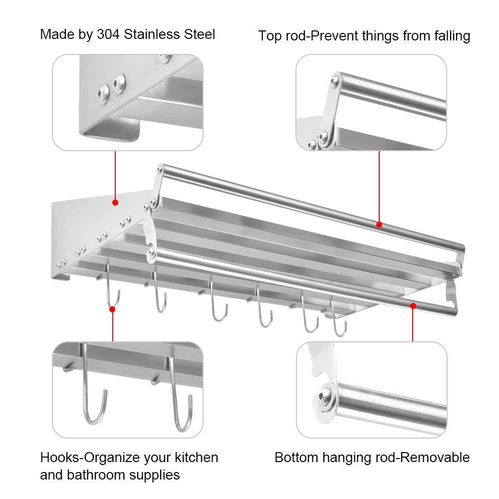 Great homelifairy pot and pan towel rack bathroom shelf organizer stainless steel mounted microwave wall shelf with 6 hooks multi purpose organizer for home restaurant bathroom kitchen 23 5inx 11 5in