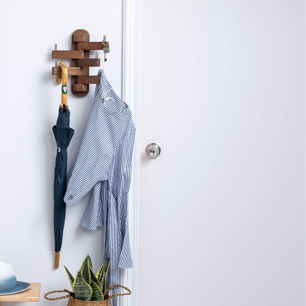 Best seller  solid wood swivel coat hooks folding swing arm 5 hat hanger rail multi foldable arms towel clothes hanger for bathroom entryway bedroom office kitchen kids garage wall mount accessories walnut wood