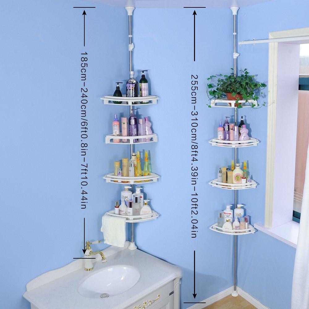 Products baoyouni bathroom shower storage corner caddy tension pole 4 tier bathtub caddies shelf rod organizer rack with towel bar extra large trays ivory