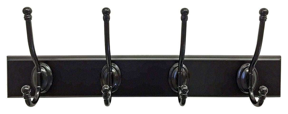 Headbourne 8011E 18" White Hook Rail / Coat Rack with 4 Antique Bronze Double Hooks