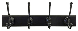 Headbourne 8026E 18" Black Hook Rail / Coat Rack with 4 Chrome Double Hooks