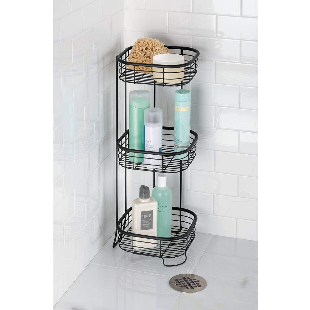 Kitchen mdesign square metal bathroom shelf unit free standing vertical storage for organizing and storing hand towels body lotion facial tissues bath salts 3 shelves steel wire matte black