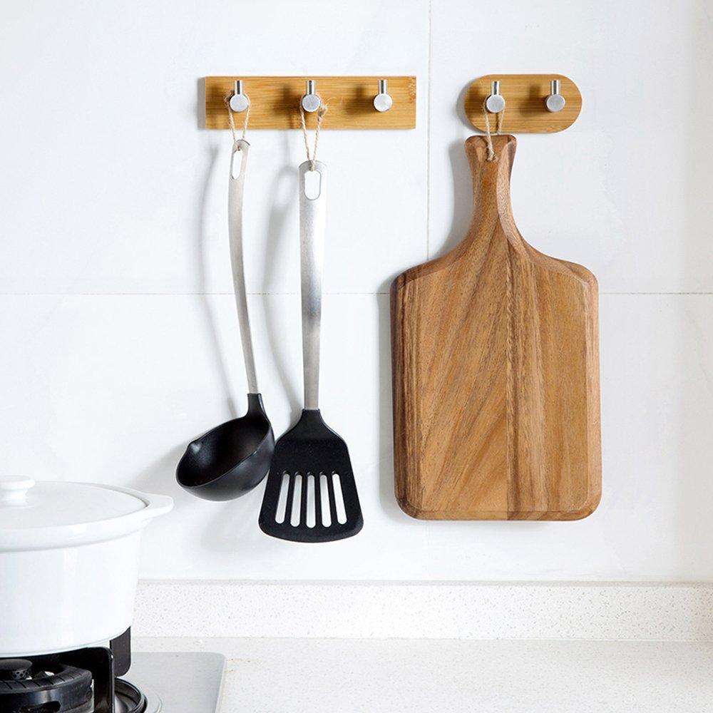 Exclusive adhesive key holder for wall heavy duty wall hooks stainless steel peg natural bamboo hanger for robe towel bag modern bathroom kitchen office cabinet door organizer rack 1 hook