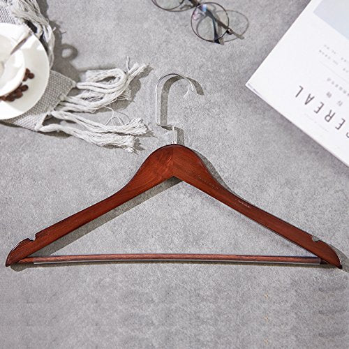 SHRCDC Natural Wood/Hanger 10/20Pack/Slip/Slip Hook/Long Groove(32-45Cm) Hanger/Applicable To Tops/Pants/Skirts,10 Pieces,Flat Hooks Brown